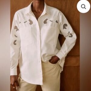 NWT Super Natural By Secret Mission Cotton Twill Eyelet Shirt Jacket in Ecru M